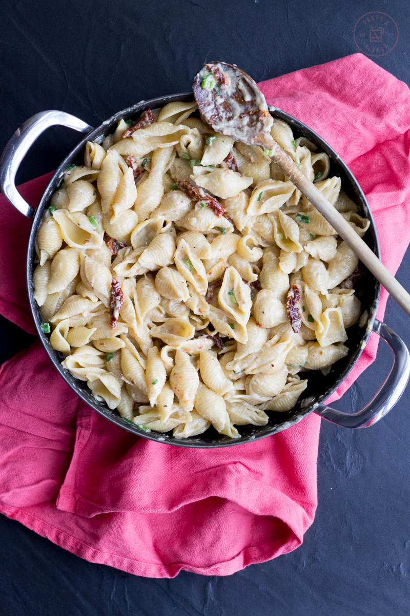 Pasta Alfredo with Sun-dried Tomatoes and Green Onions | Taste and Tipple