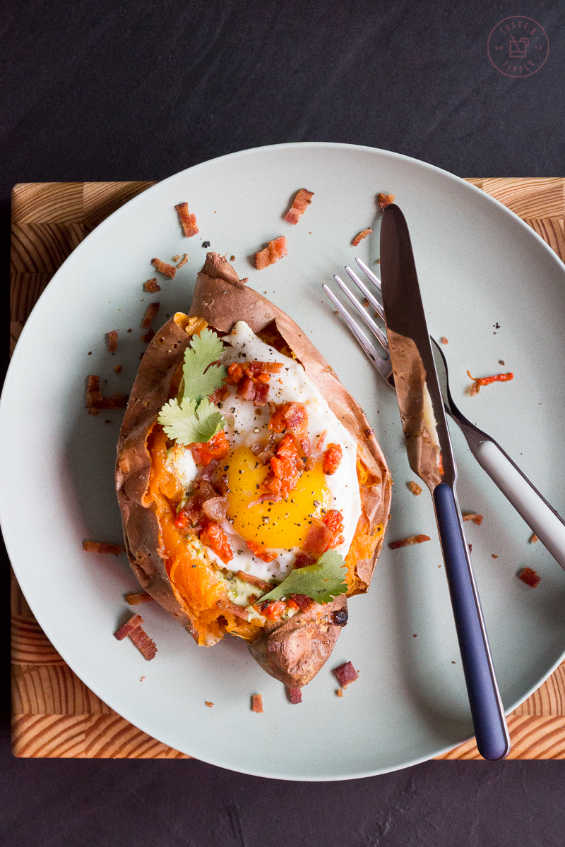 Bacon and Egg Sweet Potato Boat | Taste and Tipple