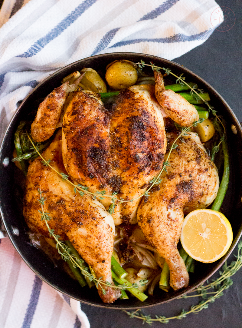 One-Pot Greek Roast Chicken with Potatoes & Asparagus | Taste and Tipple